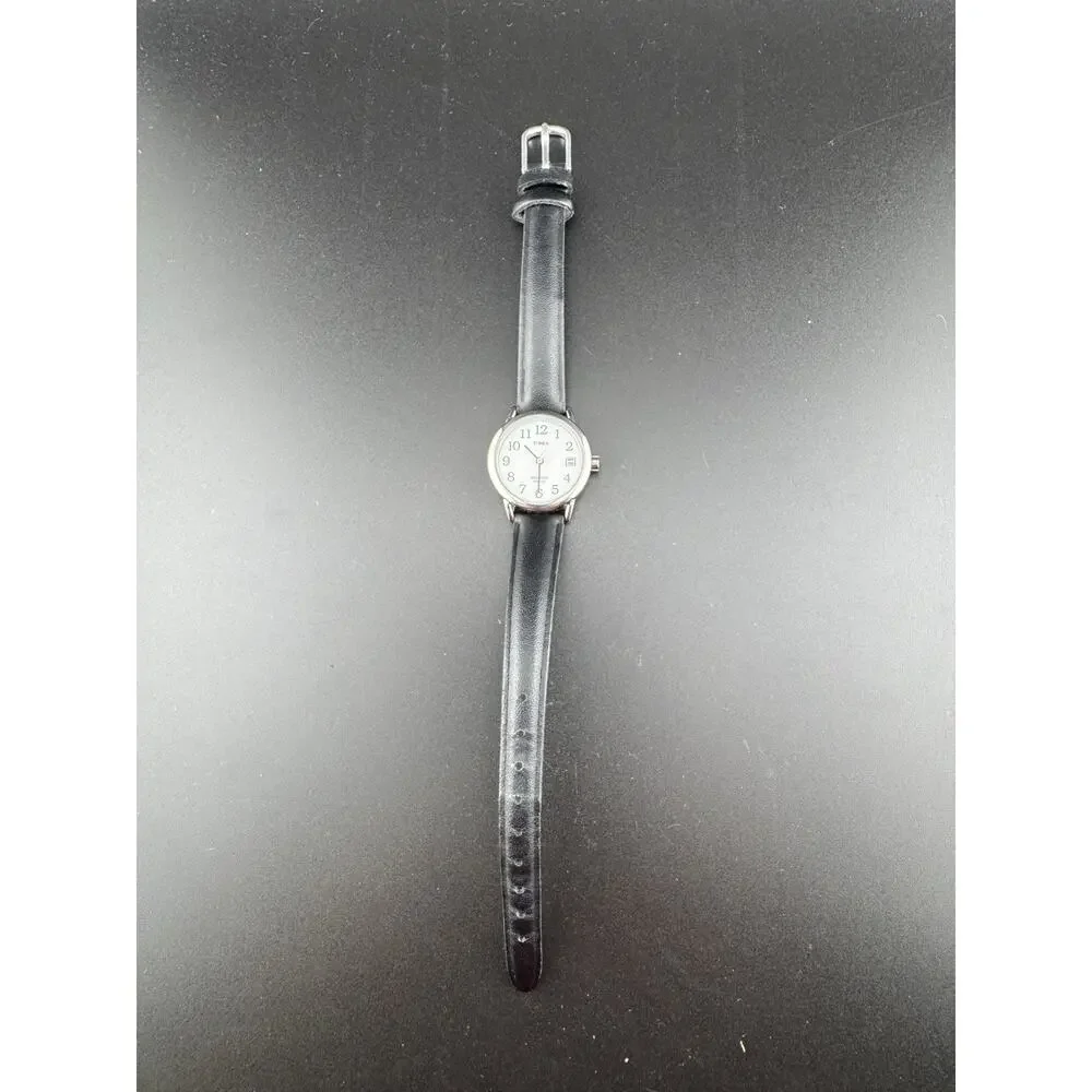 Timex Indiglo Ladies Watch White Dial Date Black Leather